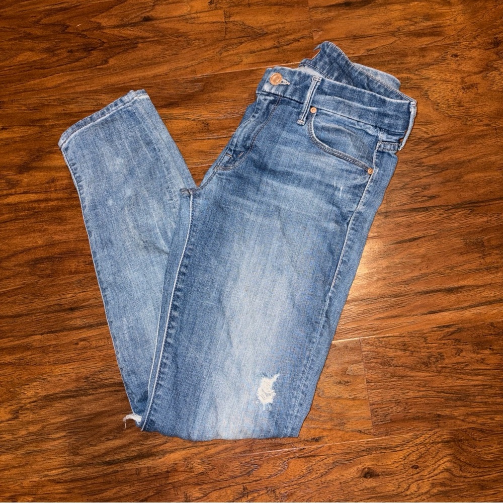 Mother The Looker Crop Distressed Soft Stretchy Blue Jeans Sz 27